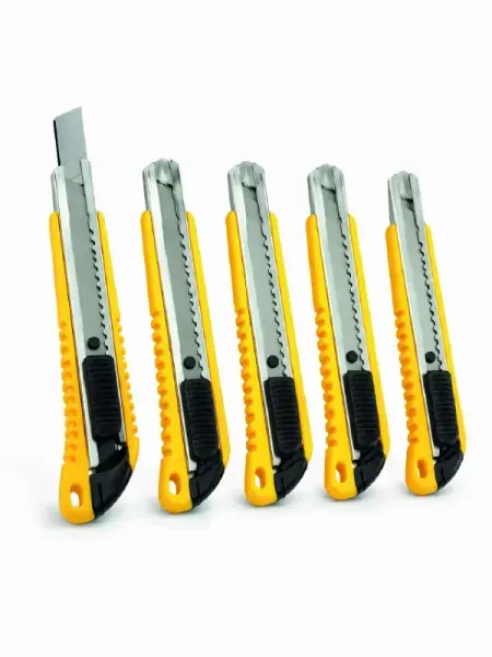 5 Adet Metal Falçata Seti Ergonomik Saplı Çelik Maket Bıçağı Koli Ambalaj PVC Kesici