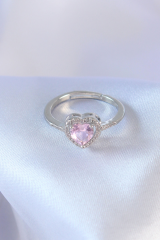 Gümüş Renk Pembe Zirkon Taşlı Kalp Charm Model Pirinç Kadın Yüzük 5886
