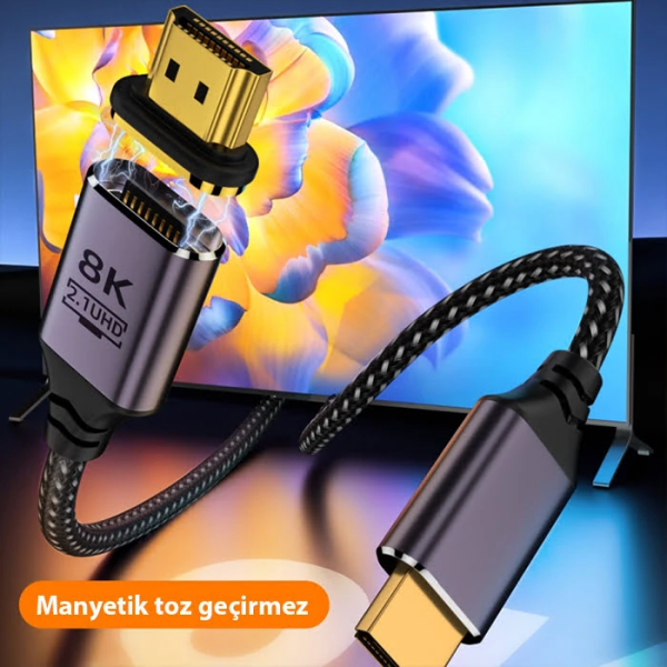 ALLY HDMI to HDMI 8K HD 2.1UHD Mıknatıs Başlıklı Kablo 1 Metre-(5775)