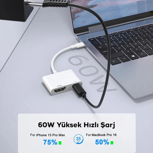 ALLY  İPhone 15 Type-c to Type-c + HDMI Çevirici Kablo Dijital AV Adaptörü-(5775)