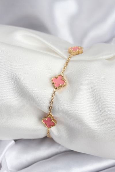 316L Çelik Gold Renk Pembe Baby Boy Yonca Kadın Bileklik 5886