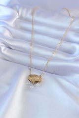 316L Çelik Gold Renk Lotus Model Zirkon Taşlı Kadın Kolye 5886