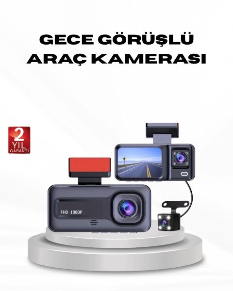 Full HD Üç Kameralı Araç Kamerası G-Sensörlü ve Gece Görüşlü