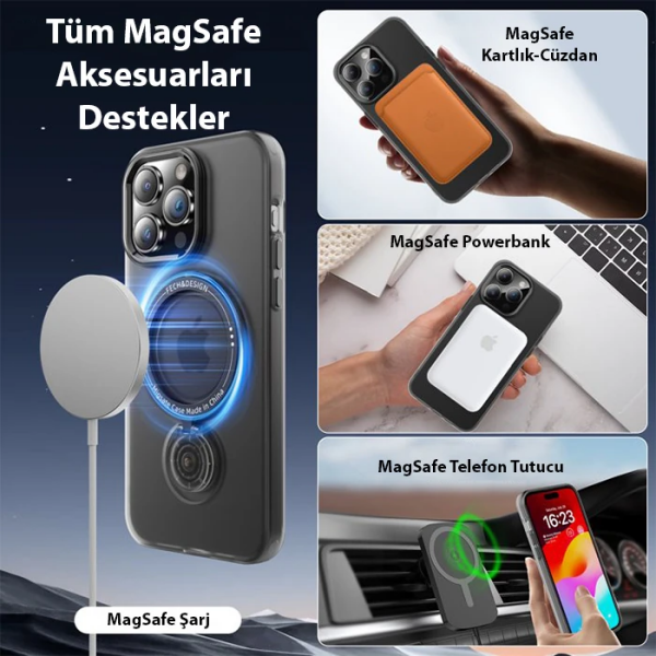 ALLY iPhone 14 Plus İçin Magsafe Uyumlu Standlı Manyetik Silikon Kılıf-(5775)