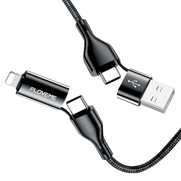 Floveme 4in1 USB To Type C -Type to Type Kablosu+iPhone Başlık USB 1M-(5775)