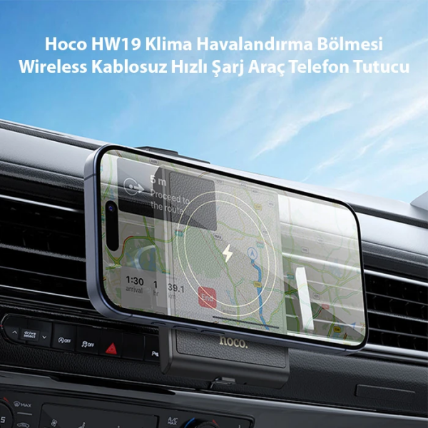 Hoco HW19 Klima Havalandırma Bölmesi Wireless Kablosuz Hızlı Şarj Araç Telefon Tutucu-(5775)