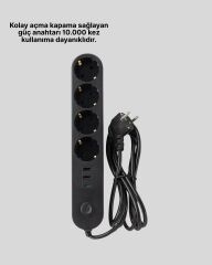 Akım Korumalı Çoklu Priz 4’lü 2 USB 1 Type-C 2500W Güçlü Tasarım