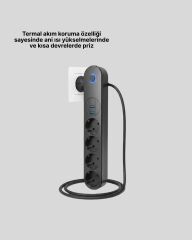 4 Priz 2 USB 1 Type-C Akım Korumalı Çoklu Priz Led Anahtarlı