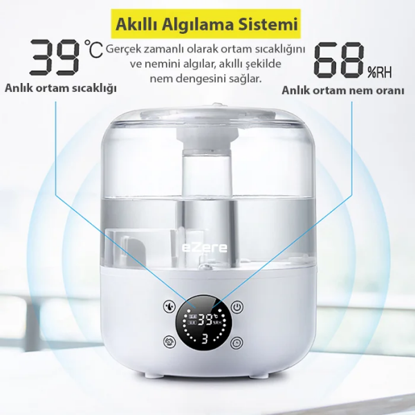 Ezere TH-413 Akıllı Dijital Hava Nemlendirici | 3L Kapasite Dokunmatik Panel Uzaktan Kumanda Sessiz Çalışma-(5775)