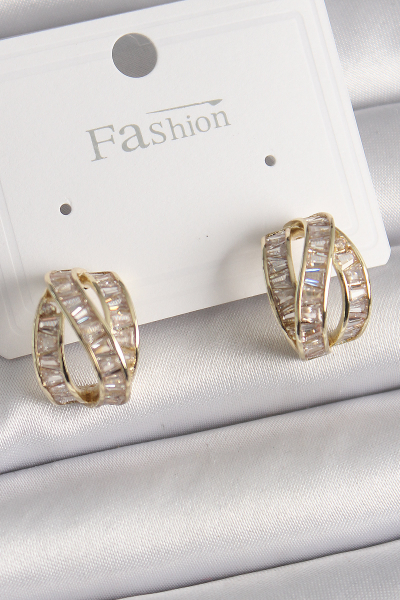 Pirinç Gold Renk Zirkon Taşlı Düğüm Halka Model Kadın Küpe 5886