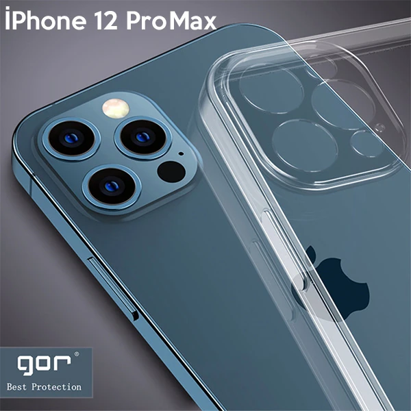 Gor İPhone 12 Pro Max 6.7 İnch Kılıf Kamera Korumalı Şeffaf Silikon Kılıf-(5775)