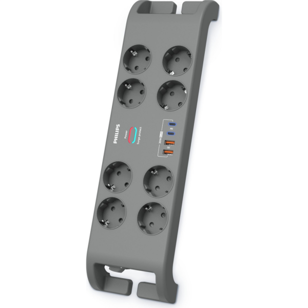 PHILIPS SPN8180GA/62 8 Soket Akım Korumalı Priz 2400 Joules 2Mt Kablo 2xUsb-C PD 20W Hızlı Şarj 2xUsb-A QC 18W (Gri)(1923)
