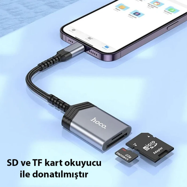 Hoco UA25 2-in-1 İPhone Lightning Kart Okuyucu-(5775)