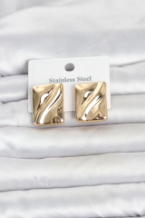 316L Çelik Gold Renk Plaka Model Kadın Küpe 5886