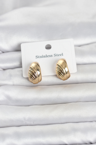 316L Çelik Gold Renk Desenli Yarım Halka Model Kadın Küpe 5886