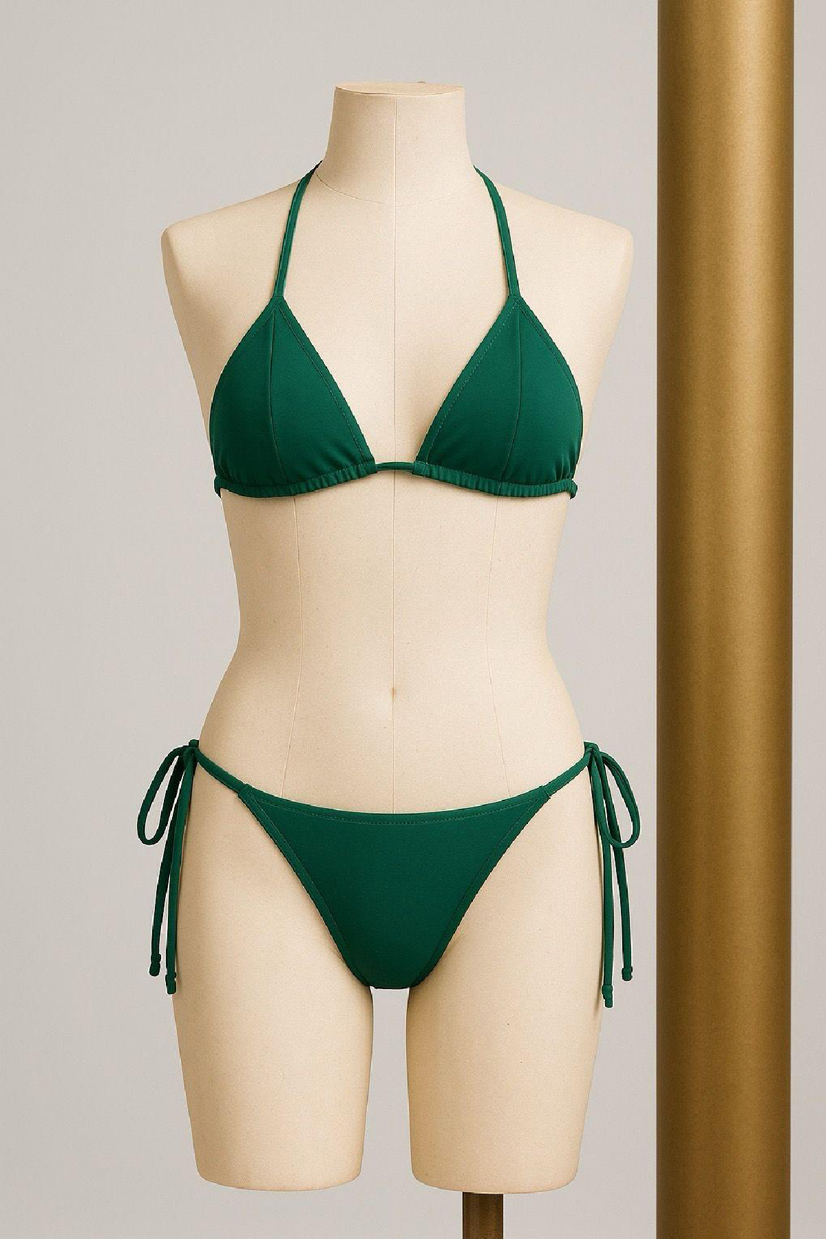 Kadın Yeşil Yandan ve Boyundan Bağlamalı Bikini Mayo Takımı