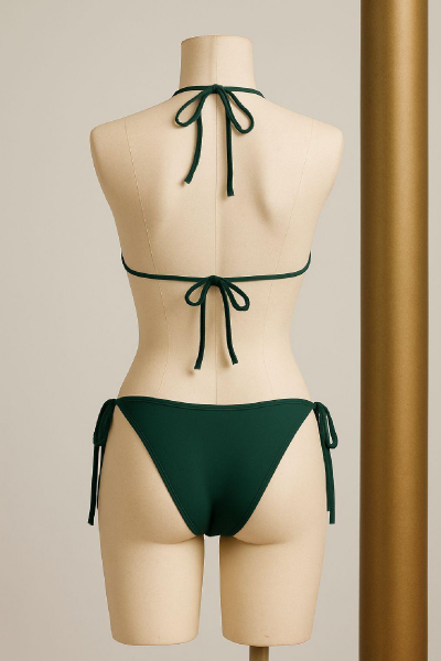 Kadın Yeşil Yandan ve Boyundan Bağlamalı Bikini Mayo Takımı