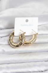 316L Çelik Gold Renk Bambu Model Halka Kadın Küpe 5886
