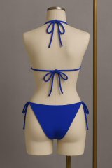 Kadın Mavi Yandan ve Boyundan Bağlamalı Bikini Mayo Takımı