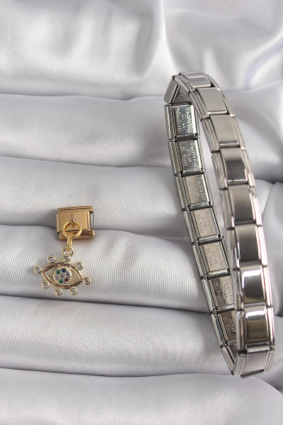 316L Çelik Gold Renk Sallantı Zirkon Taşlı Göz Model Nomination Charm 5886