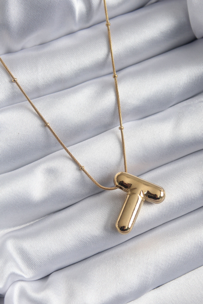 316L Çelik Gold Renk Bubble ''T'' Harf Model Kadın Kolye 5886