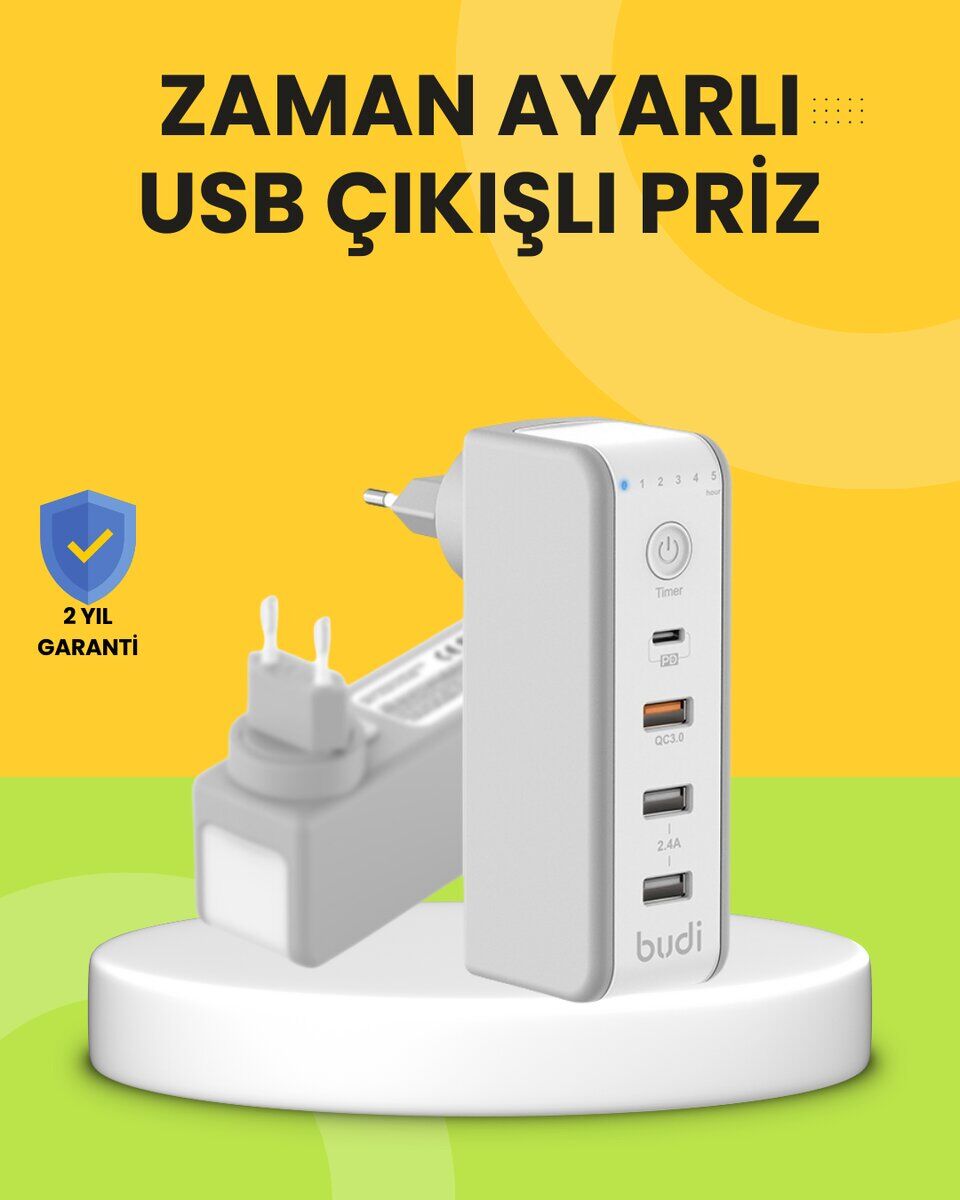 Hızlı Şarj Destekli Zaman Ayarlı USB Şarj Adaptörü