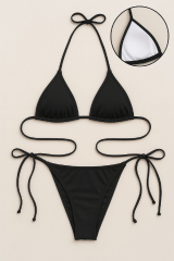 Kadın Siyah Yandan ve Boyundan Bağlamalı Bikini Mayo Takımı