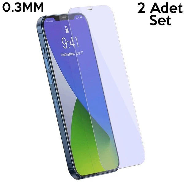 Baseus İPhone 12/12 PRO 6.1 0.3mm Antiblue Cam Ekran Koruyucu 2Adet-(5775)