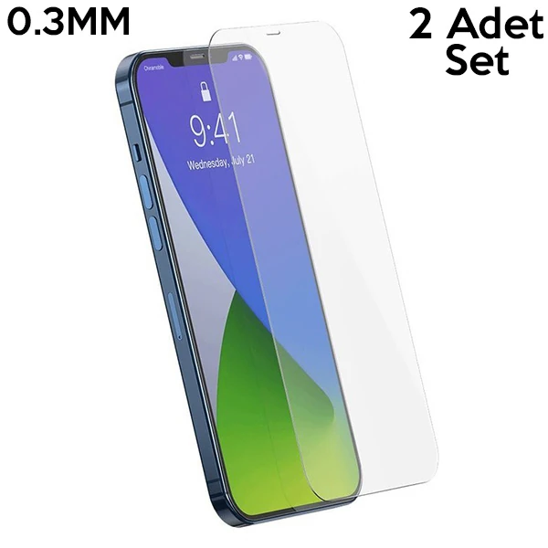 Baseus İPhone 12 Pro Max 6.7  0.3mm Ful Tempered Cam Ekran Koruyucu 2 Adet Set-(5775)