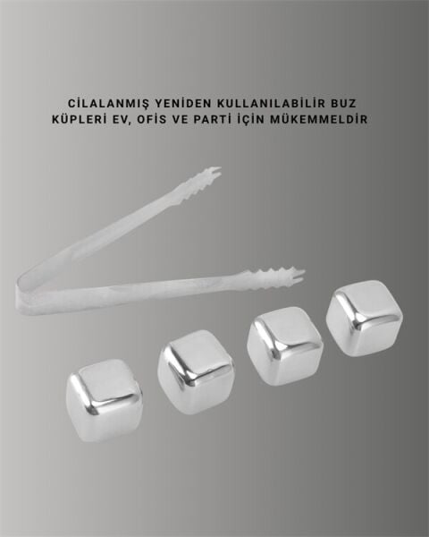 Yeniden Kullanılabilir 304 Çelik Metal Buz Küpleri 4'lü Set