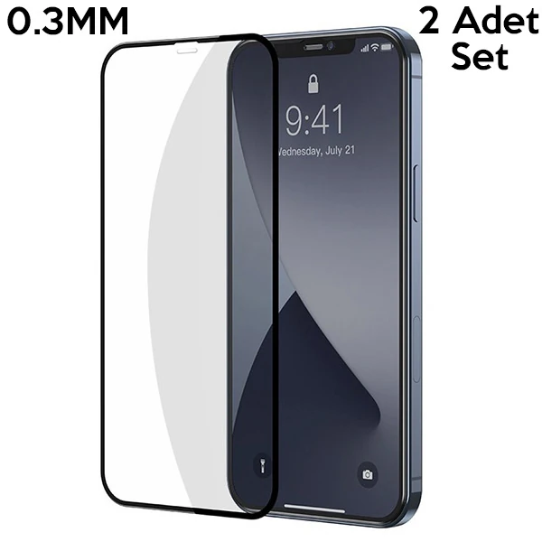 Baseus İPhone 12-12 Pro 6.1 0.3MM 3D Full Tempered Cam Ekran Koruyucu 2Adet Set-(5775)
