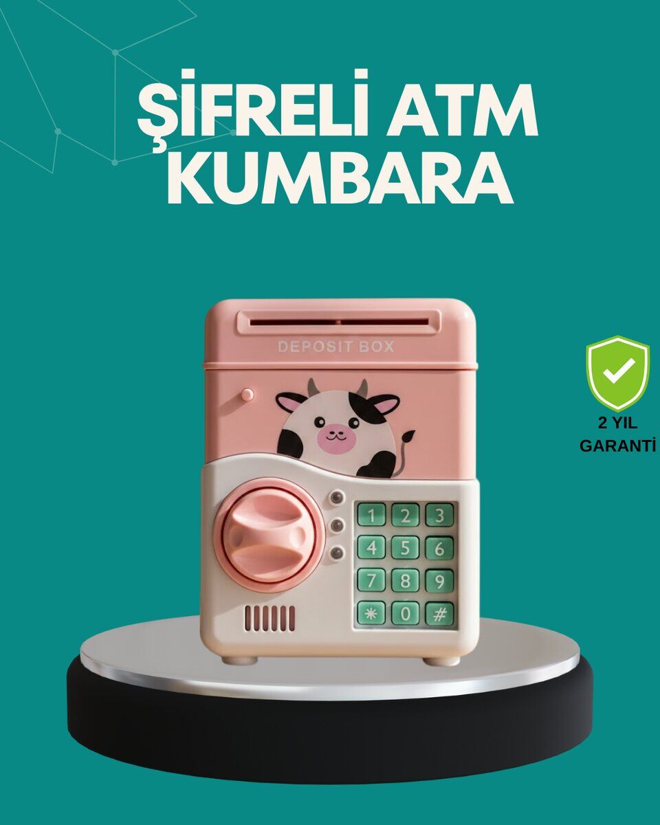 Pembe ATM Kasa Görünümlü Elektronik Şifreli Çocuk Kumbarası
