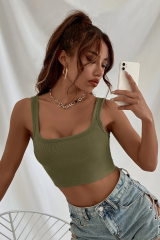 Kadın Haki Yeşili Kalın Askılı Crop Top Büstiyer