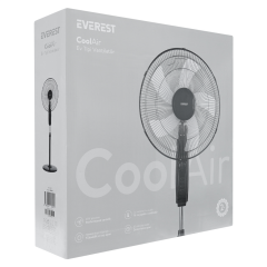 EVEREST FAN11 SİYAH CoolAir 3 Kademeli Hız 40cm 5 Kanat Pervane ve Çerçeve 45W Otomatik Salınım Yükseklik Ayarlı Vantilatör(1923)