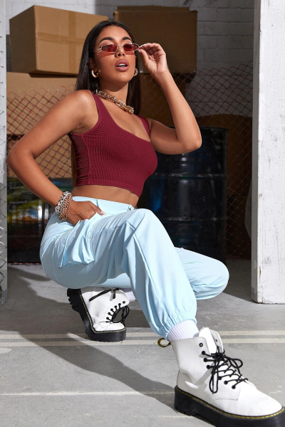 Kadın Bordo Kalın Askılı Crop Top Büstiyer
