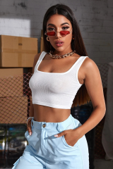 Kadın Beyaz Kalın Askılı Crop Top Büstiyer
