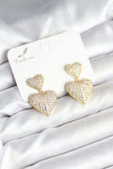 Kalp Model Zirkon Taşlı Gold Renk Pirinç Kadın Küpe 5886
