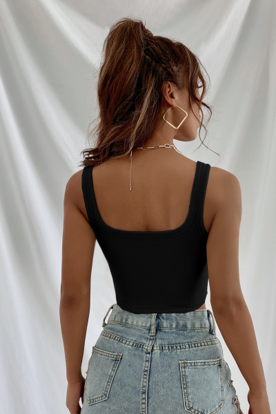 Kadın Siyah Kalın Askılı Crop Top Büstiyer