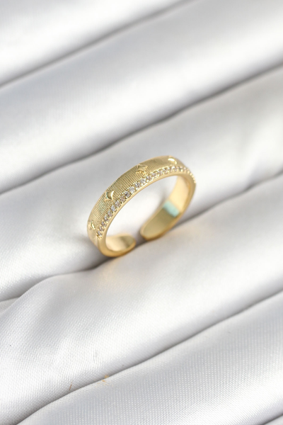 Gold Renk Şerit Zirkon Taşlı Kadın Yüzük 5886