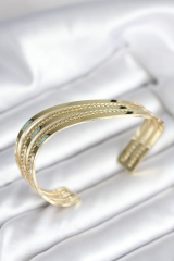 Eğik Şerit Model Gold Renk Pirinç Kadın Bileklik 5886