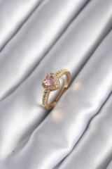 Pirinç Gold Renk Pembe Zirkon Taş Kalp Charm Model Kadın Yüzük 5886