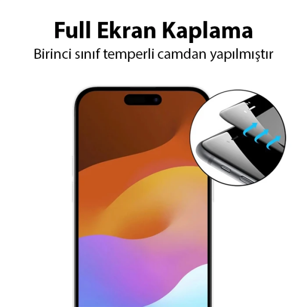 Ally iPhone 15 Pro Full Glue Tempered Kırılmaz Cam Ekran Koruyucu-(5775)