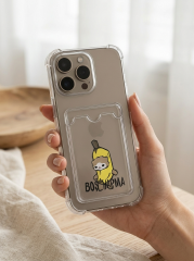 iPhone 16 Pro Max Boş Yapma Muz Detaylı Kart Bölmeli Şeffaf Telefon Kılıfı