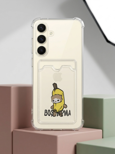 Samsung S25 FE Boş Yapma Muz Detaylı Kart Bölmeli Şeffaf Telefon Kılıfı