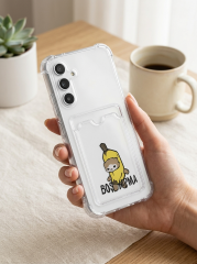 Samsung Galaxy A54 Boş Yapma Muz Detaylı Kart Bölmeli Şeffaf Telefon Kılıfı