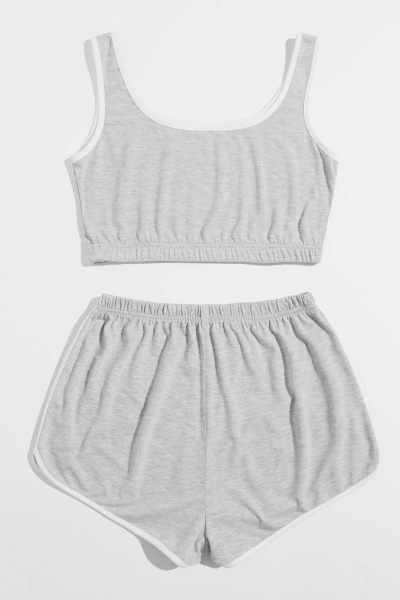 Kadın Gri Askılı Crop Top ve Şortlu Gecelik Takım H110559