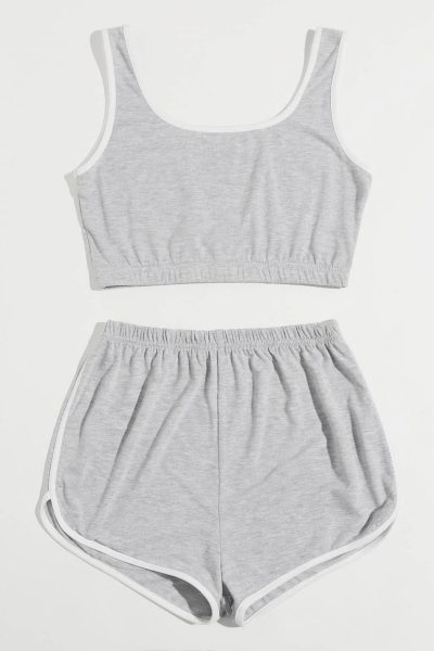 Kadın Gri Askılı Crop Top ve Şortlu Gecelik Takım H110559