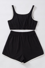 Kadın Siyah Askılı Crop Top ve Şortlu Gecelik Takım H110560