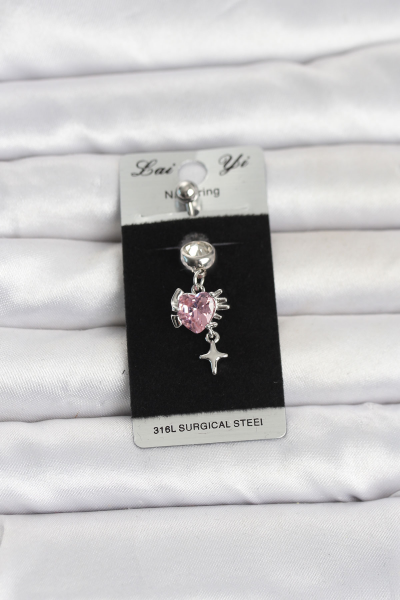 316L Cerrahi Çelik Pembe Zirkon Taşlı Model Göbek Piercing 5886