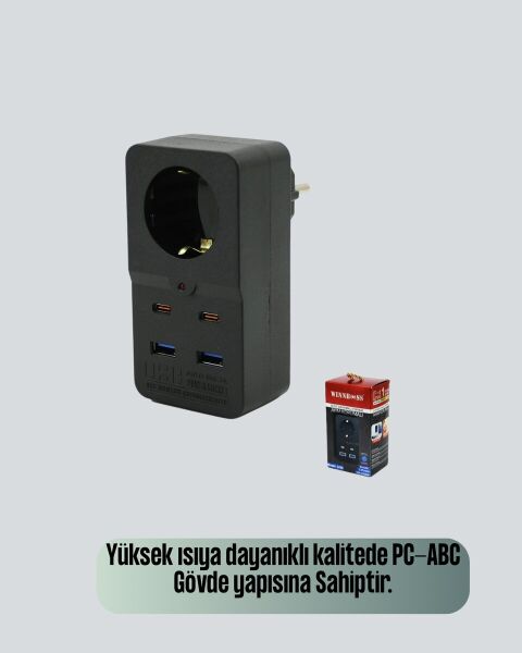 Akıllı Akım Dengelemeli Priz 2500W 4 USB Type C Çıkışlı